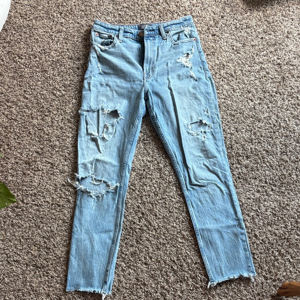 Abercrombie & Fitch High Rise Distressed Jeans - Light Blue